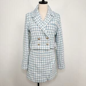 NWT Jason Wu Tweed Blazer & Skort Set Blue White Gingham Boucle Preppy Size 8
